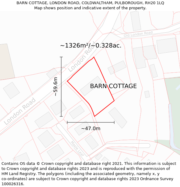 BARN COTTAGE, LONDON ROAD, COLDWALTHAM, PULBOROUGH, RH20 1LQ: Plot and title map