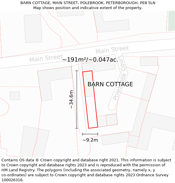 BARN COTTAGE, MAIN STREET, POLEBROOK, PETERBOROUGH, PE8 5LN: Plot and title map