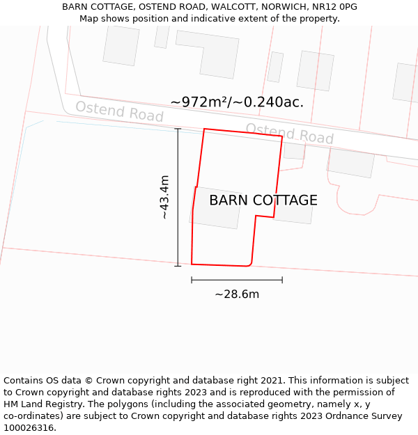 BARN COTTAGE, OSTEND ROAD, WALCOTT, NORWICH, NR12 0PG: Plot and title map