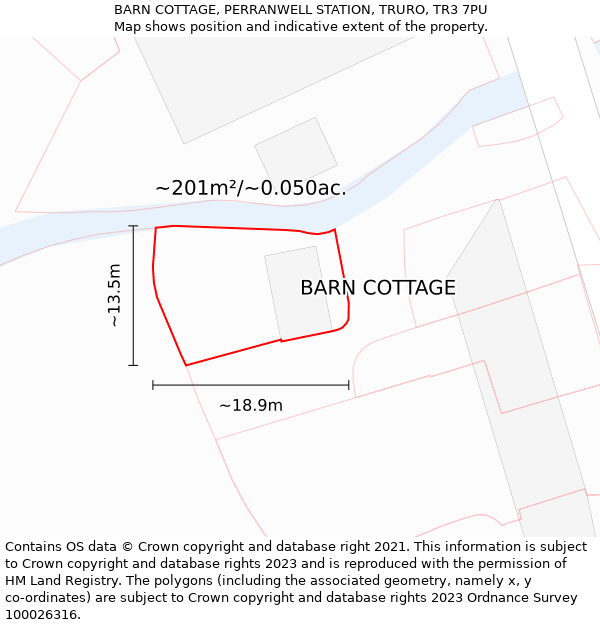 BARN COTTAGE, PERRANWELL STATION, TRURO, TR3 7PU: Plot and title map