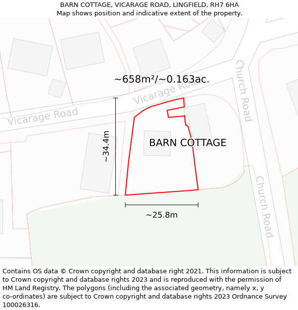 BARN COTTAGE, VICARAGE ROAD, LINGFIELD, RH7 6HA: Plot and title map