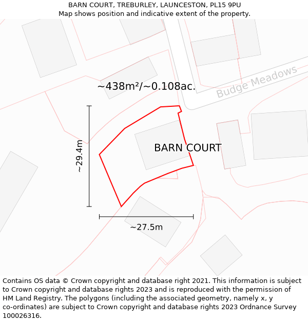 BARN COURT, TREBURLEY, LAUNCESTON, PL15 9PU: Plot and title map