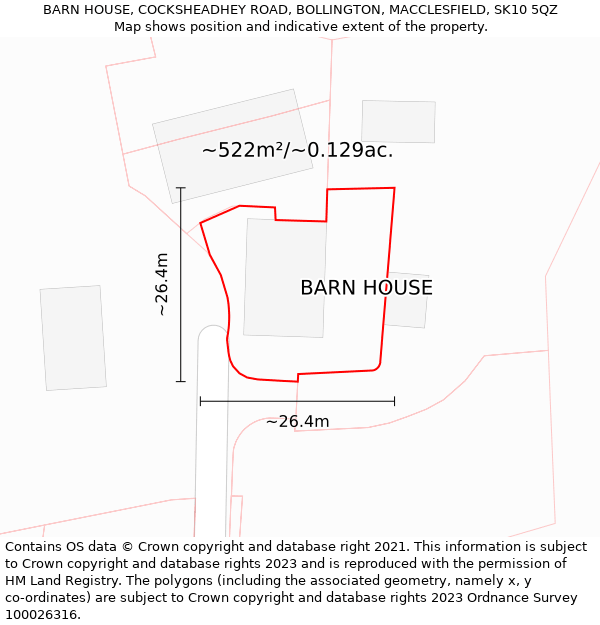 BARN HOUSE, COCKSHEADHEY ROAD, BOLLINGTON, MACCLESFIELD, SK10 5QZ: Plot and title map