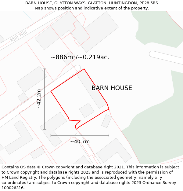 BARN HOUSE, GLATTON WAYS, GLATTON, HUNTINGDON, PE28 5RS: Plot and title map