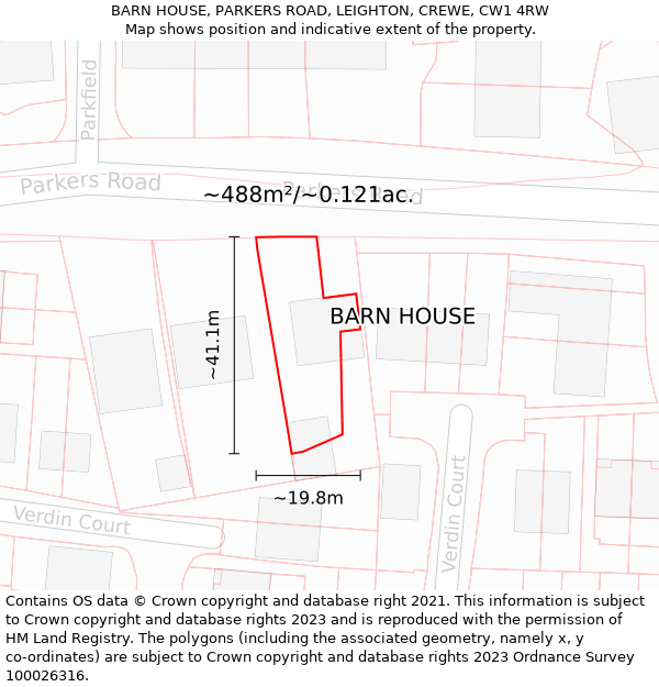 BARN HOUSE, PARKERS ROAD, LEIGHTON, CREWE, CW1 4RW: Plot and title map