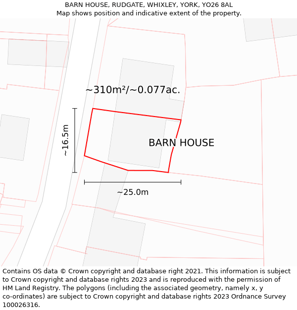 BARN HOUSE, RUDGATE, WHIXLEY, YORK, YO26 8AL: Plot and title map