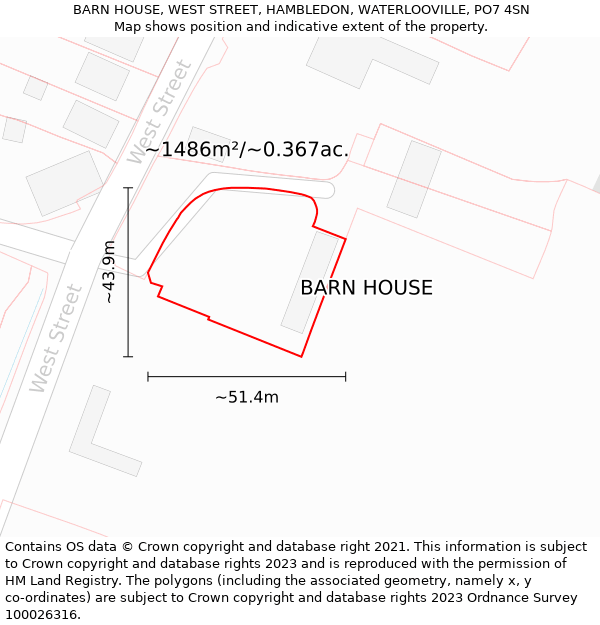 BARN HOUSE, WEST STREET, HAMBLEDON, WATERLOOVILLE, PO7 4SN: Plot and title map