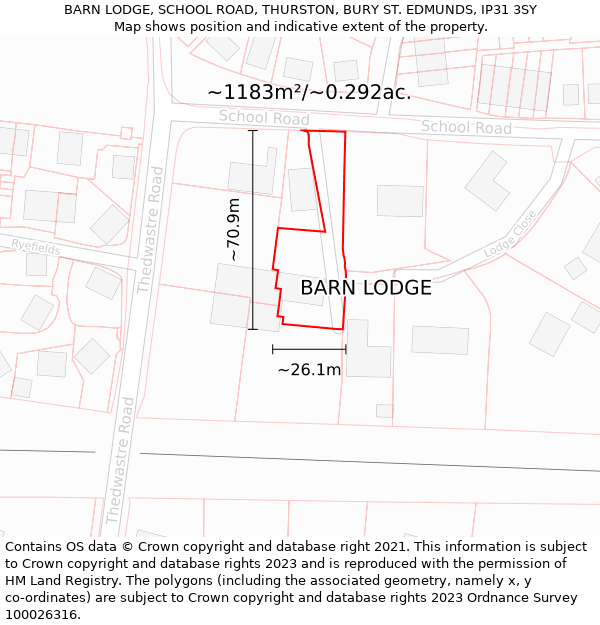 BARN LODGE, SCHOOL ROAD, THURSTON, BURY ST. EDMUNDS, IP31 3SY: Plot and title map