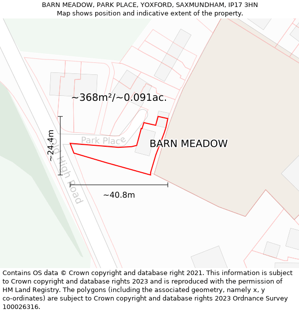 BARN MEADOW, PARK PLACE, YOXFORD, SAXMUNDHAM, IP17 3HN: Plot and title map