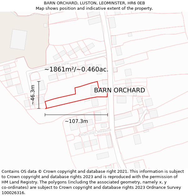 BARN ORCHARD, LUSTON, LEOMINSTER, HR6 0EB: Plot and title map