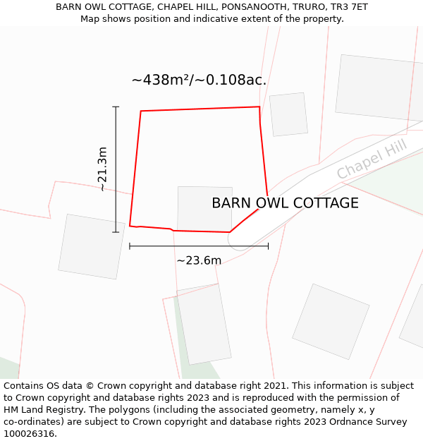 BARN OWL COTTAGE, CHAPEL HILL, PONSANOOTH, TRURO, TR3 7ET: Plot and title map