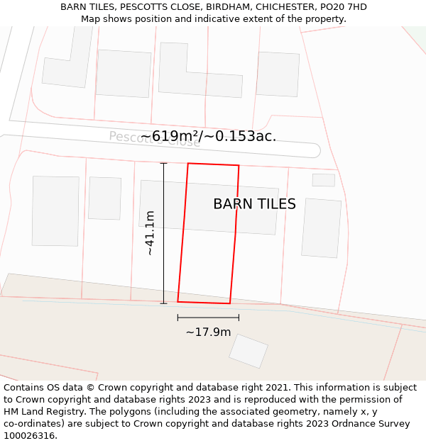 BARN TILES, PESCOTTS CLOSE, BIRDHAM, CHICHESTER, PO20 7HD: Plot and title map