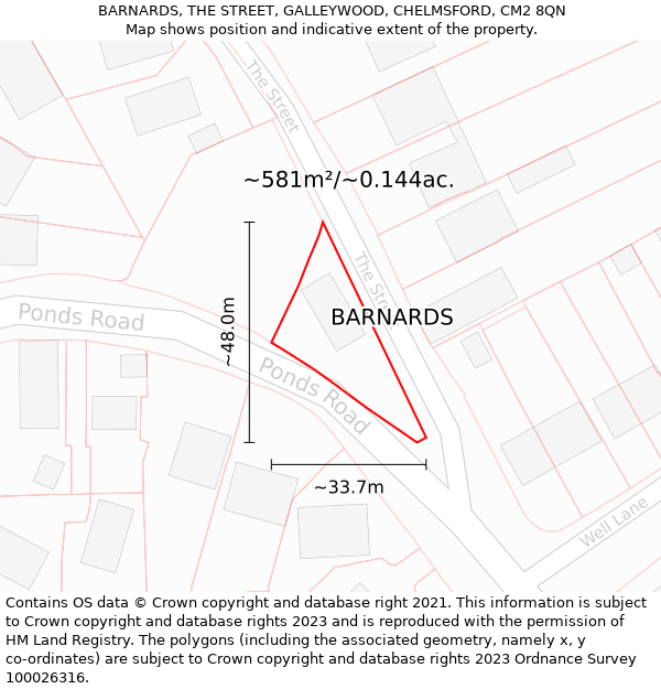 BARNARDS, THE STREET, GALLEYWOOD, CHELMSFORD, CM2 8QN: Plot and title map