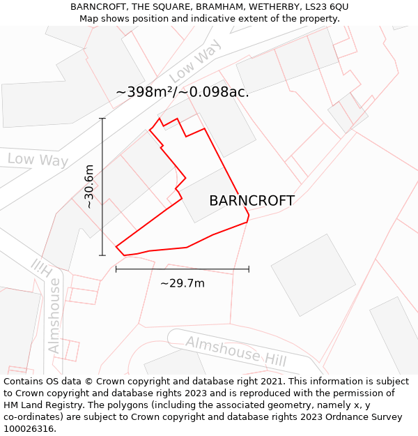 BARNCROFT, THE SQUARE, BRAMHAM, WETHERBY, LS23 6QU: Plot and title map