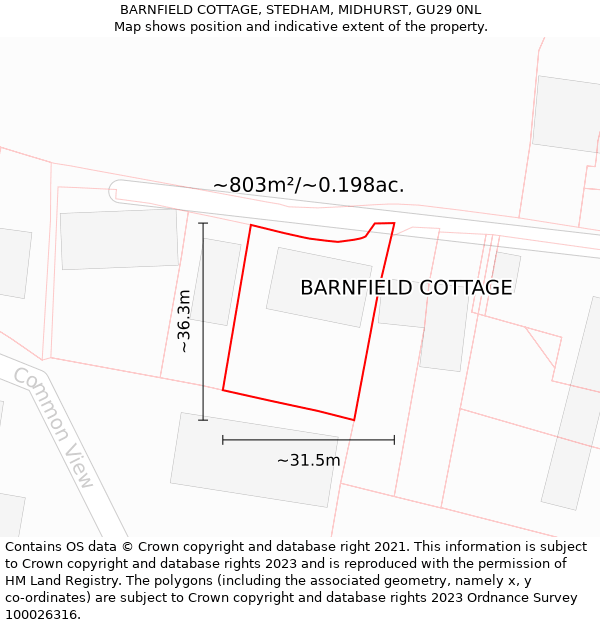 BARNFIELD COTTAGE, STEDHAM, MIDHURST, GU29 0NL: Plot and title map