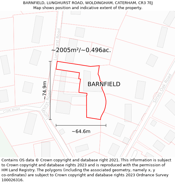 BARNFIELD, LUNGHURST ROAD, WOLDINGHAM, CATERHAM, CR3 7EJ: Plot and title map