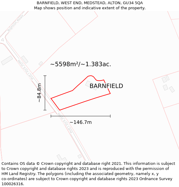 BARNFIELD, WEST END, MEDSTEAD, ALTON, GU34 5QA: Plot and title map