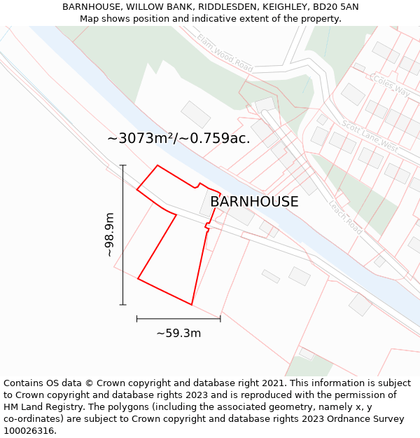 BARNHOUSE, WILLOW BANK, RIDDLESDEN, KEIGHLEY, BD20 5AN: Plot and title map