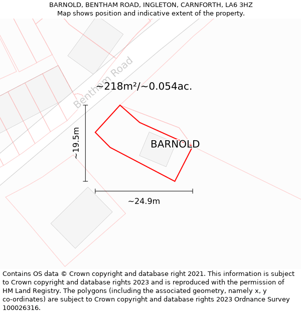 BARNOLD, BENTHAM ROAD, INGLETON, CARNFORTH, LA6 3HZ: Plot and title map