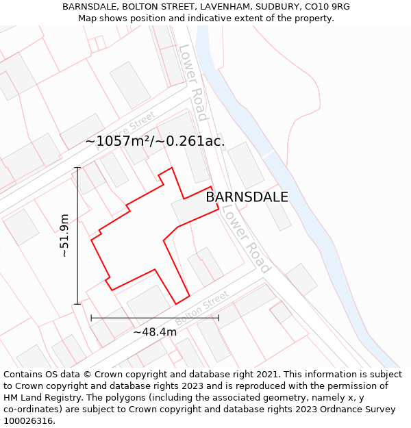 BARNSDALE, BOLTON STREET, LAVENHAM, SUDBURY, CO10 9RG: Plot and title map