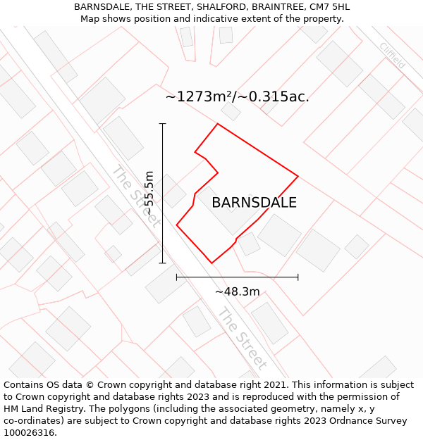 BARNSDALE, THE STREET, SHALFORD, BRAINTREE, CM7 5HL: Plot and title map