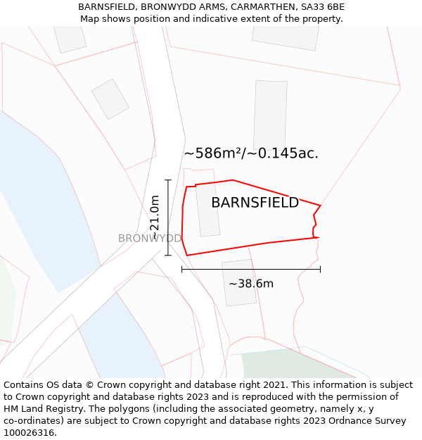 BARNSFIELD, BRONWYDD ARMS, CARMARTHEN, SA33 6BE: Plot and title map