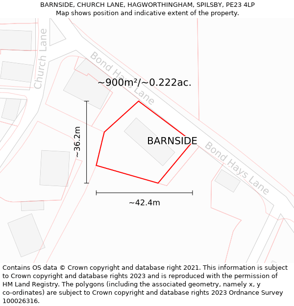 BARNSIDE, CHURCH LANE, HAGWORTHINGHAM, SPILSBY, PE23 4LP: Plot and title map