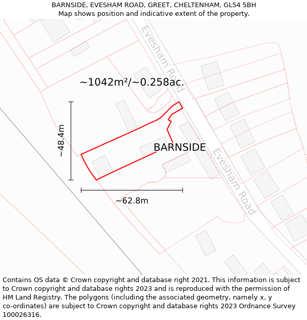 BARNSIDE, EVESHAM ROAD, GREET, CHELTENHAM, GL54 5BH: Plot and title map