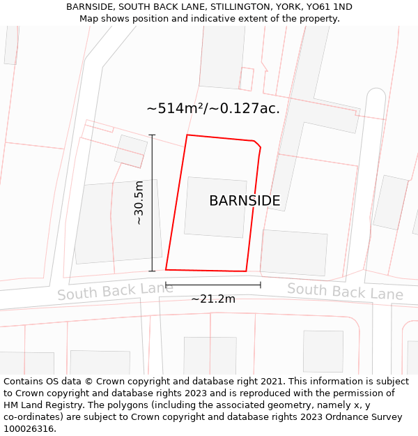 BARNSIDE, SOUTH BACK LANE, STILLINGTON, YORK, YO61 1ND: Plot and title map