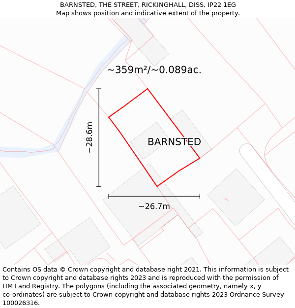 BARNSTED, THE STREET, RICKINGHALL, DISS, IP22 1EG: Plot and title map