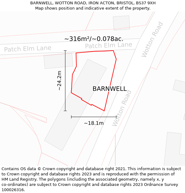 BARNWELL, WOTTON ROAD, IRON ACTON, BRISTOL, BS37 9XH: Plot and title map