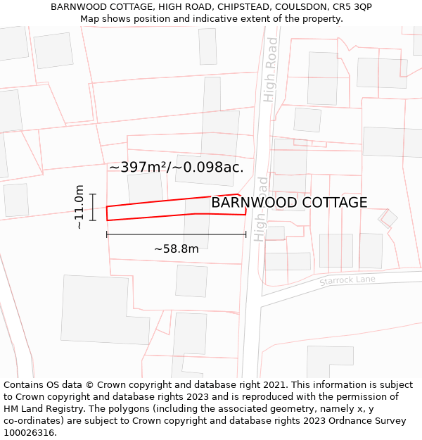 BARNWOOD COTTAGE, HIGH ROAD, CHIPSTEAD, COULSDON, CR5 3QP: Plot and title map