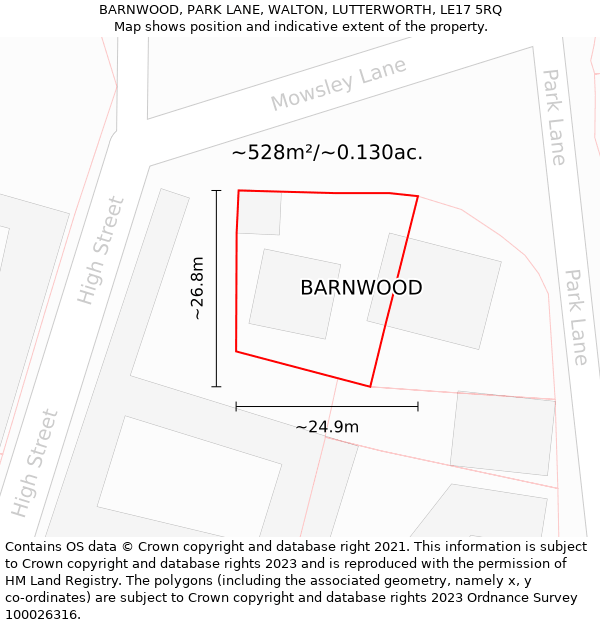 BARNWOOD, PARK LANE, WALTON, LUTTERWORTH, LE17 5RQ: Plot and title map