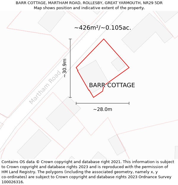 BARR COTTAGE, MARTHAM ROAD, ROLLESBY, GREAT YARMOUTH, NR29 5DR: Plot and title map
