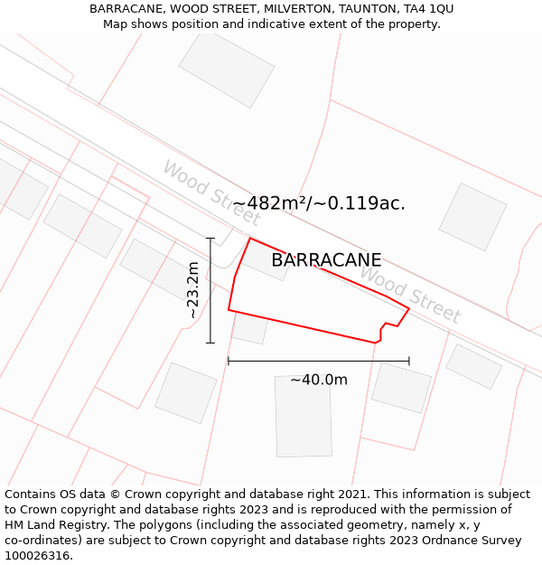 BARRACANE, WOOD STREET, MILVERTON, TAUNTON, TA4 1QU: Plot and title map
