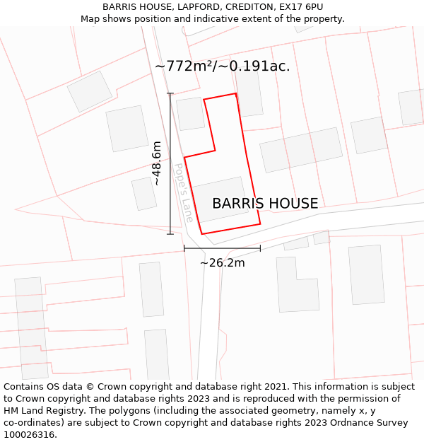 BARRIS HOUSE, LAPFORD, CREDITON, EX17 6PU: Plot and title map