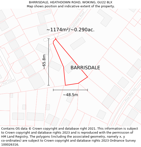BARRISDALE, HEATHDOWN ROAD, WOKING, GU22 8LX: Plot and title map