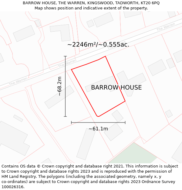 BARROW HOUSE, THE WARREN, KINGSWOOD, TADWORTH, KT20 6PQ: Plot and title map