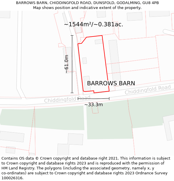 BARROWS BARN, CHIDDINGFOLD ROAD, DUNSFOLD, GODALMING, GU8 4PB: Plot and title map