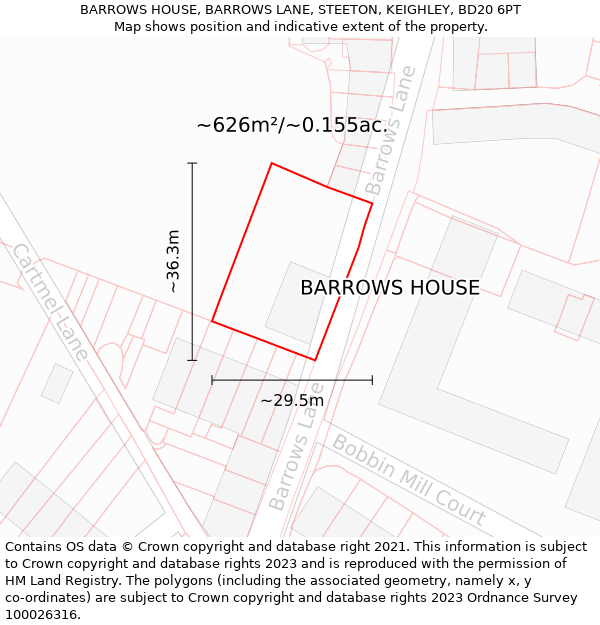 BARROWS HOUSE, BARROWS LANE, STEETON, KEIGHLEY, BD20 6PT: Plot and title map