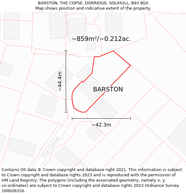 BARSTON, THE COPSE, DORRIDGE, SOLIHULL, B93 8GA: Plot and title map