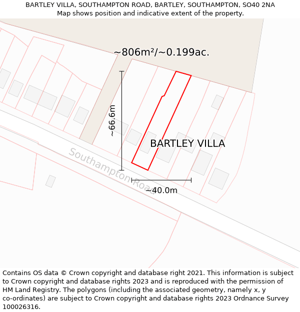 BARTLEY VILLA, SOUTHAMPTON ROAD, BARTLEY, SOUTHAMPTON, SO40 2NA: Plot and title map