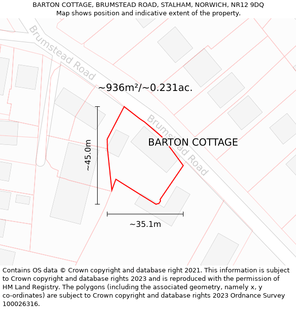 BARTON COTTAGE, BRUMSTEAD ROAD, STALHAM, NORWICH, NR12 9DQ: Plot and title map