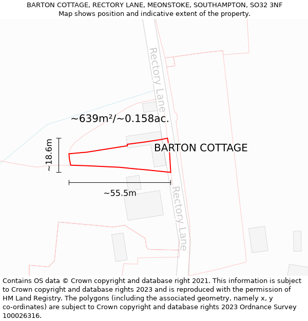 BARTON COTTAGE, RECTORY LANE, MEONSTOKE, SOUTHAMPTON, SO32 3NF: Plot and title map