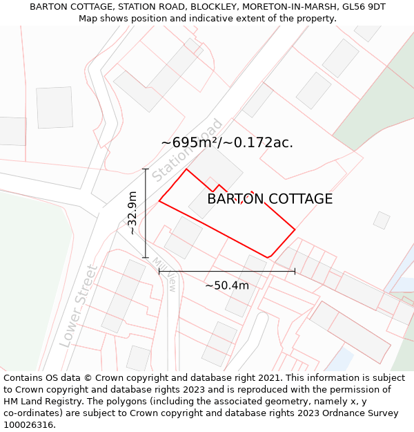 BARTON COTTAGE, STATION ROAD, BLOCKLEY, MORETON-IN-MARSH, GL56 9DT: Plot and title map