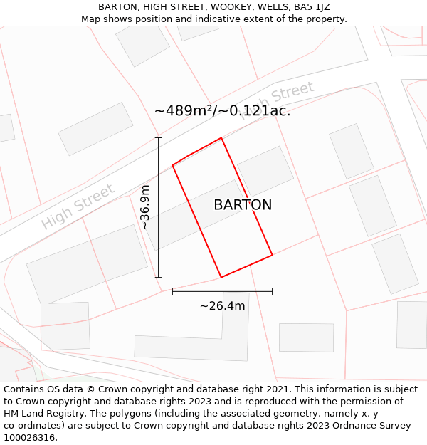 BARTON, HIGH STREET, WOOKEY, WELLS, BA5 1JZ: Plot and title map