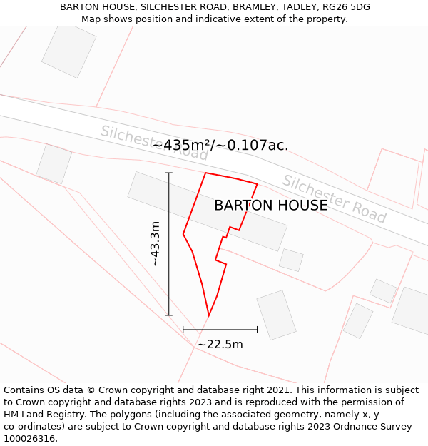 BARTON HOUSE, SILCHESTER ROAD, BRAMLEY, TADLEY, RG26 5DG: Plot and title map