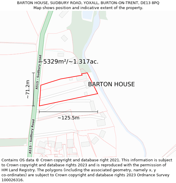 BARTON HOUSE, SUDBURY ROAD, YOXALL, BURTON-ON-TRENT, DE13 8PQ: Plot and title map