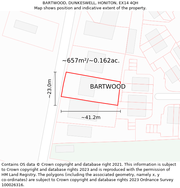 BARTWOOD, DUNKESWELL, HONITON, EX14 4QH: Plot and title map