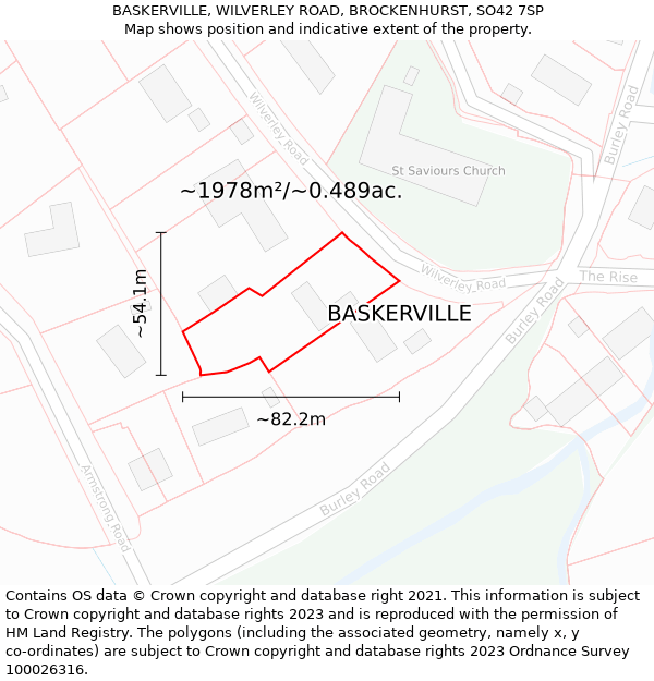 BASKERVILLE, WILVERLEY ROAD, BROCKENHURST, SO42 7SP: Plot and title map